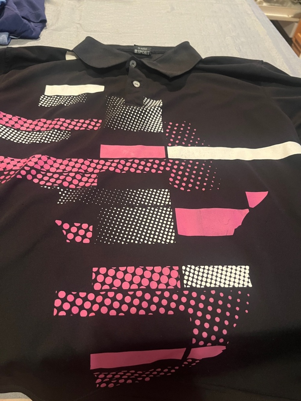 Sporto Black Polo with Pink & White Graphic Blocks